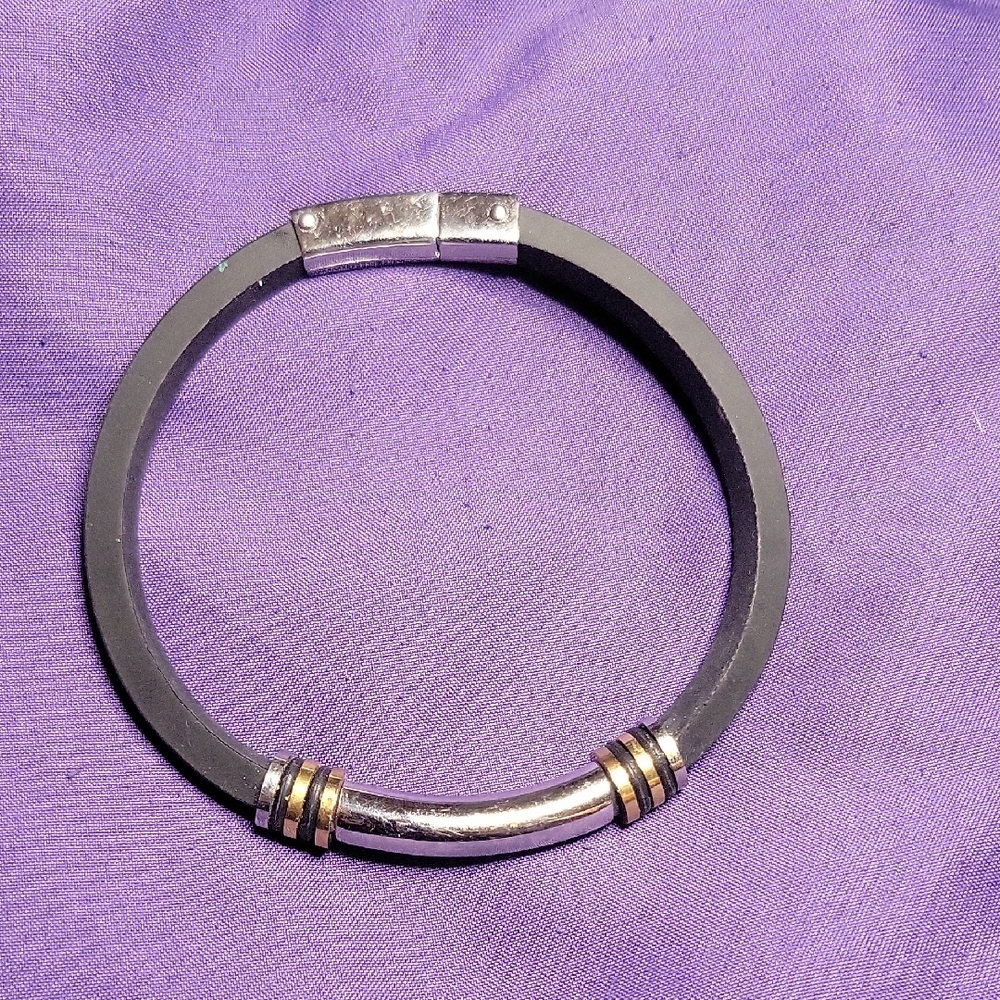 Grunge Chic "Sustainable" Tire Tread Bracelet W/ Black, Gold, Silver Accents